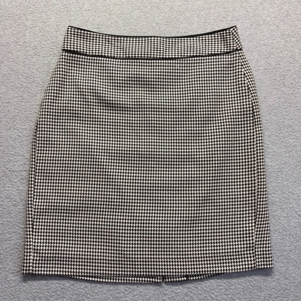 Banana Republic Skirt Womens 4 Black Houndstooth Plaid Pencil Lined Preppy